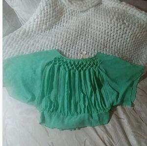 Lost April Bohemian Pleated Dolman Sleeve Feminine Flowy Mint Green Cropped Top